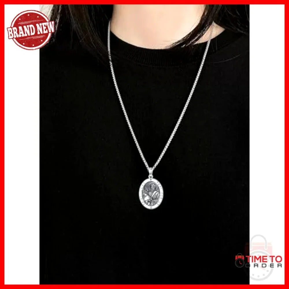 Sterling Silver Saint Luke Patron Necklace for Men Women Protection Jewelry - Picture 4 of 5